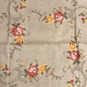 🌸 Vintage Hand-Embroidered Linen Tablecloth from Poland